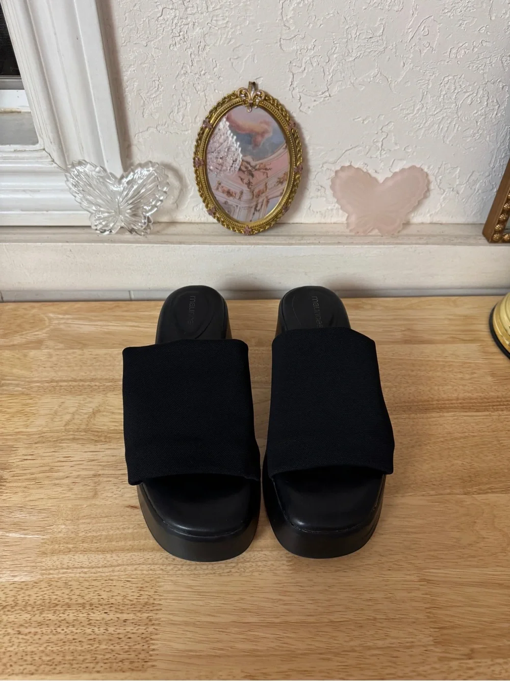 Maurices Black Platform Slide Sandals Size 8 Y2K Chunky Minimalist Wedge Slides